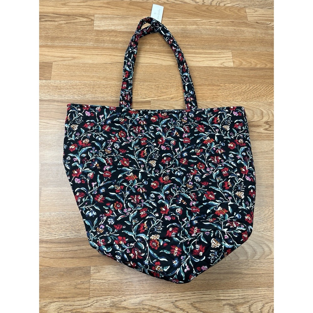 Vera Bradley Grand Tote Bag in Perennials‎ Noir Large Black Floral Open Top NEW